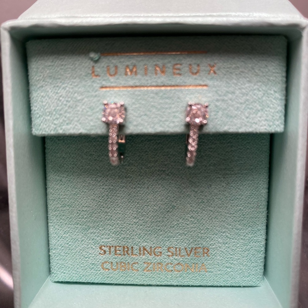 New Sterling Silver cubic zirconia Huggies earrings